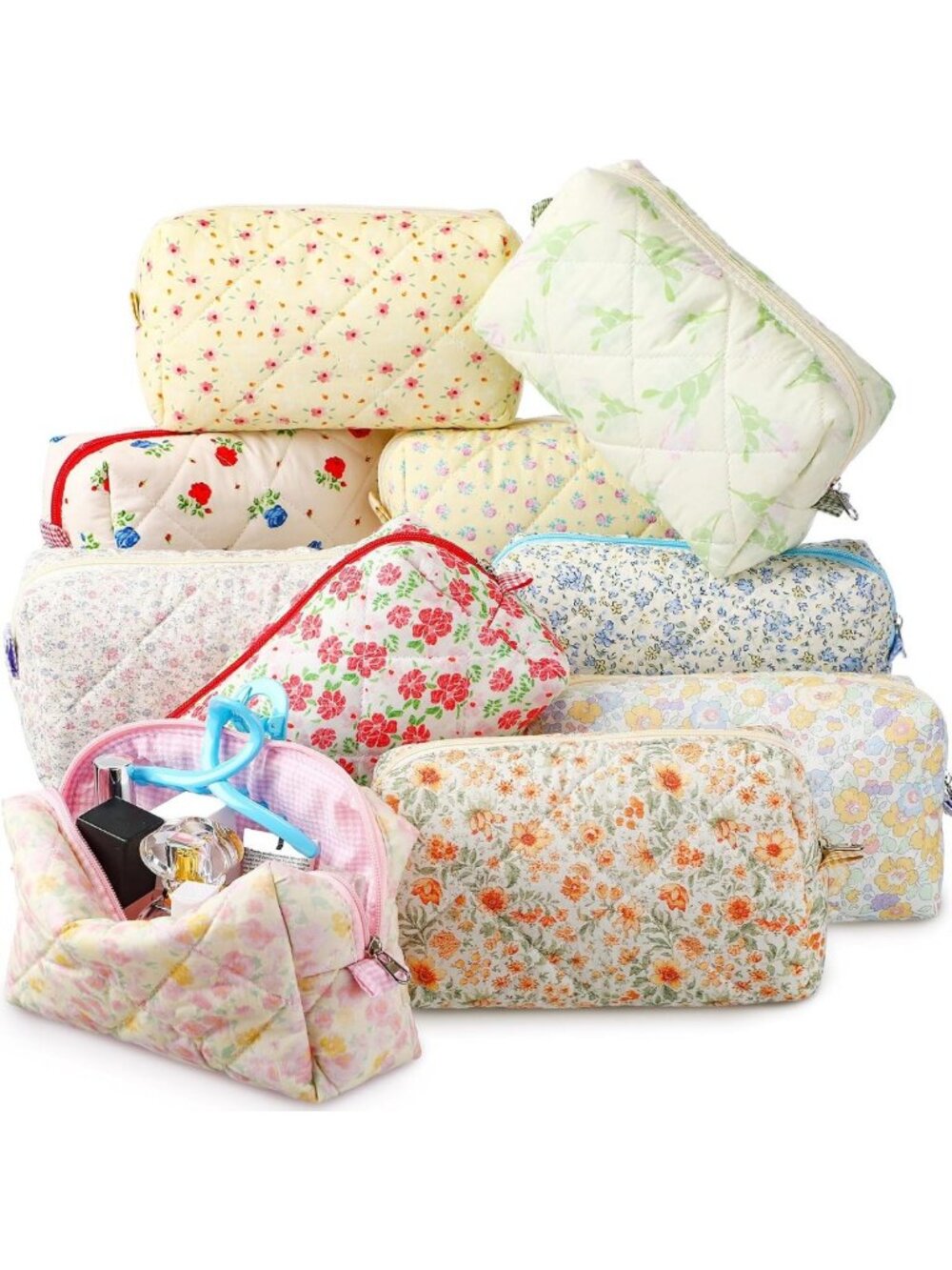 10 Pcs Cotton Quilted Makeup Bags - Bulk Bridesmaid Gifts & Holiday Essentials